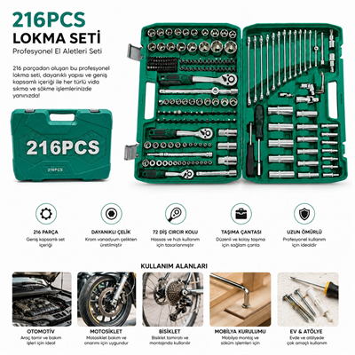 216pcs Lokma Seti Lokma - Soket - Bits Adaptör - 3ad.cırcır Kolu Plastik Çantalı Bx40
