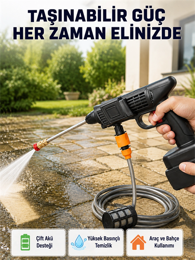 21V Akülü Basınçlı Yıkama Makinesi Çift Akülü ve Hızlı Şarj Özellikli
