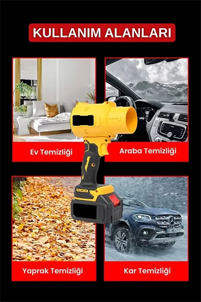 21v Kablosuz Hava Üfleyici | 32.000rpm Turbo Fan, 12.000mah Batarya, Bahçe & Araç Kurutma / Sarı Bx40