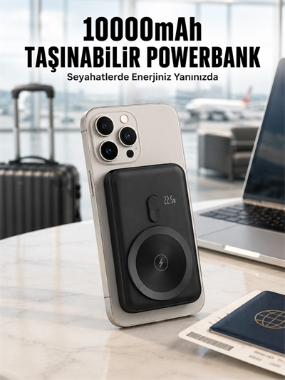 22.5W Hızlı Şarj Destekli Manyetik Powerbank Kompakt Tasarım Yeni Nesil