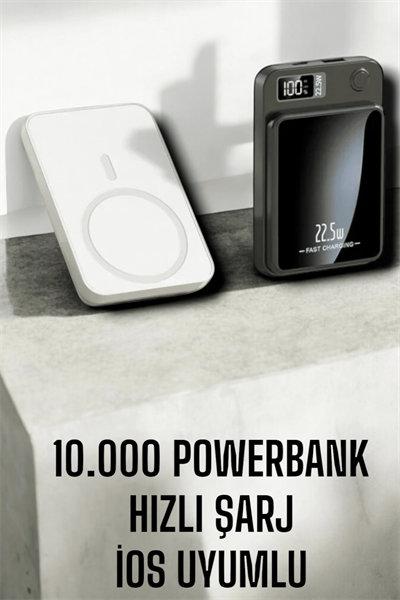 22.5W Magsafe Kablosuz Şarjlı Powerbank Dijital Ekran ve Hızlı Şarj