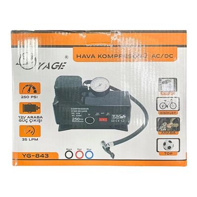 220 Volt-12 Volt 250 Psi Kompresör Lastik Hava Şişirme Oto Pompası Fişli Ve Çakmaklı Yage-843 (3936)