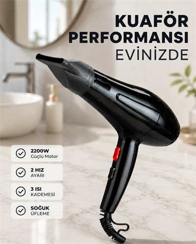 2200W Saç Kurutma Makinesi Soğuk ve Sıcak Üfleme Fonksiyonlu