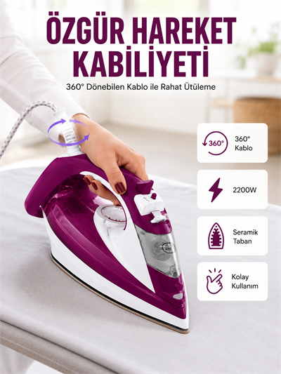 2200W Seramik Kaplama Estetik Tasarımı 360 Derece Dönebilir Kablosu Yeni Nesil