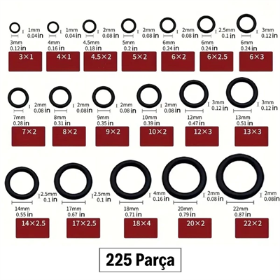 225 Parça Kauçuk Conta Seti ,kendiliğinden Saklama Kutulu O Halkası Seti