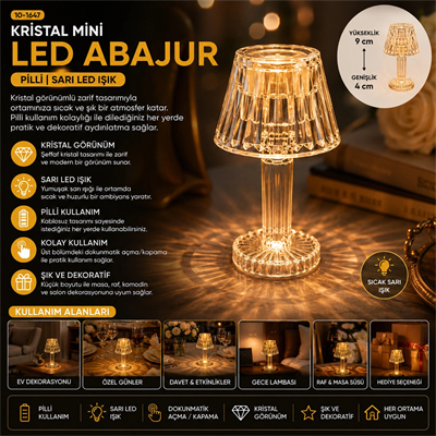 24 Adet Kristal Damlalı Mumluk - Masa Lamba Abajur Mini Pilli Bx40
