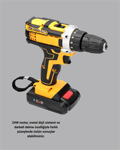 24 Parça Çift Bataryalı Akülü Darbeli Matkap – Güçlü Motor, Metal Dişli, LED Işıklı