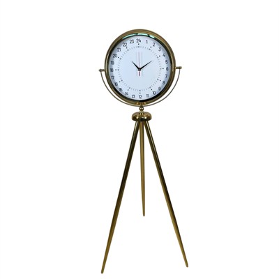 24 Saat Göstergeli Özel Tasarım Gold Tripod Ayaklı Duvar Saati