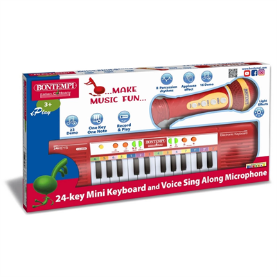 24 Tuşlu Elektronik Mikrofonlu Işıklı Org Seti Kırmızı