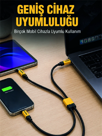 240W Çoklu Şarj Kablosu Type-C Lightning Micro USB Örgü Kablo