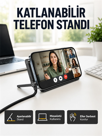 240W Type-C to Type-C Telefon Stand Özellikli Şarj Kablosu