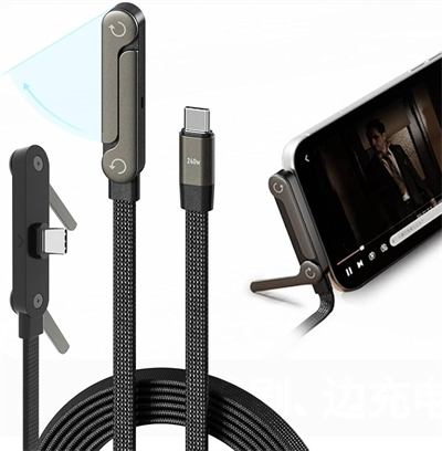 240w Hızlı Şarj Destekli Katlanabilir Telefon Standlı Örgülü Type-c To Type-c Şarj Kablosu Bx40