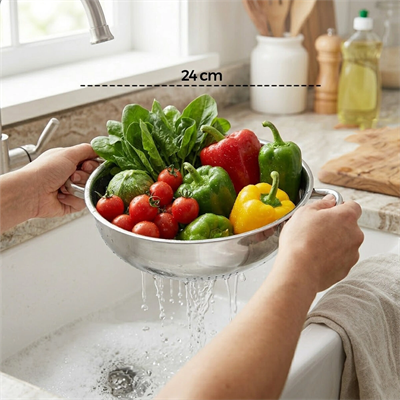 24cm Basık Süzek Metal Süzgeç Kulplu Bx40