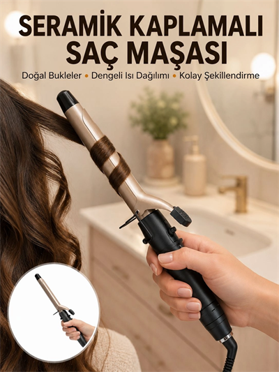 25 mm Seramik Saç Maşası Kalın Bukle ve Hacimli Dalga İçin Yeni Nesil