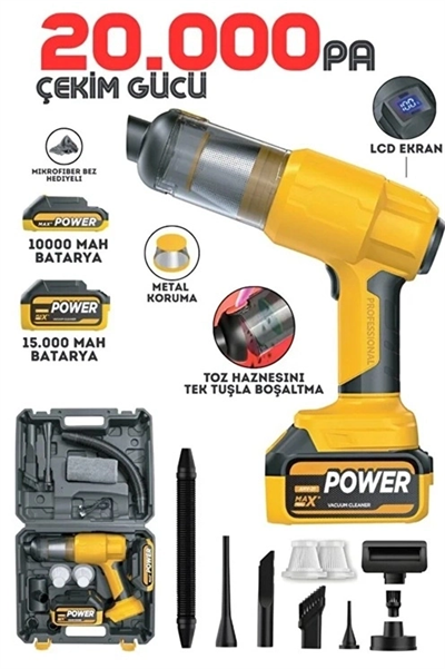 25.000mah Çift Bataryalı Auhma 20.000pa Ultra Çekim Güçlü Çantalı Araç Temizleme Süpürgesi