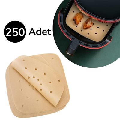 250 Adet Air Fryer Pişirme Kağıdı Tek Kullanımlık Hava Fritöz Yağ Geçirmez Yapışmaz Gıda Pişirme Kağıdı Delikli Kare Model (3936)