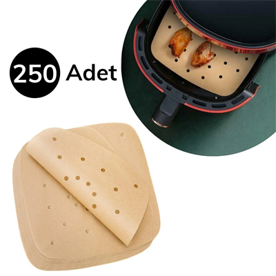 250 Adet Air Fryer Pişirme Kağıdı Tek Kullanımlık Hava Fritöz Yağ Geçirmez Yapışmaz Gıda Pişirme Kağıdı Delikli Kare Model Bx40