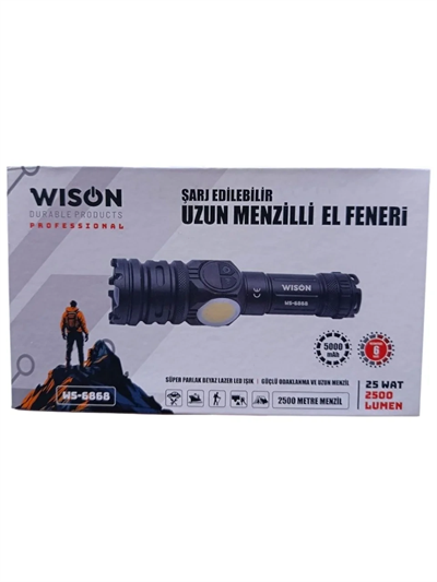 2500 Lümen 25 Wat 5000 Mah Pil Şarj Edilebilir Uzun Menzilli El Feneri Ws-6868 Bx40