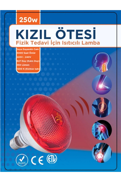 250W Kızılötesi (infrared) Isıtıcılı Fizik Tedavi Lambası (Kırmızı Işık) E27 (Kalın Duy)