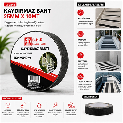 25mm X 10mt Kaydırmaz Siyah Bant Bx40