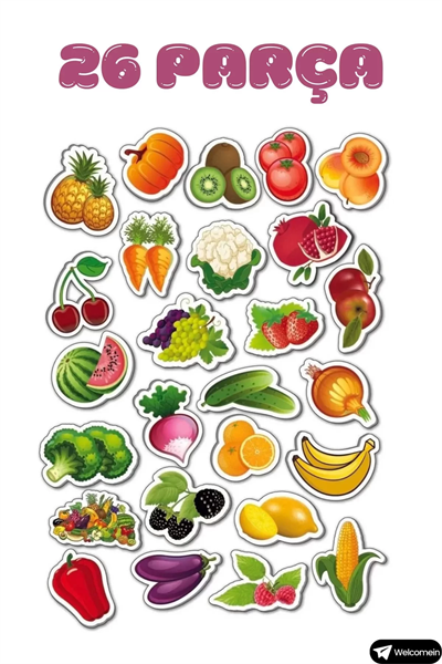 26 Parça Manyetik Meyve Sebze Seti – Çocuklar İçin Eğitici Mıknatıslı Oyuncak