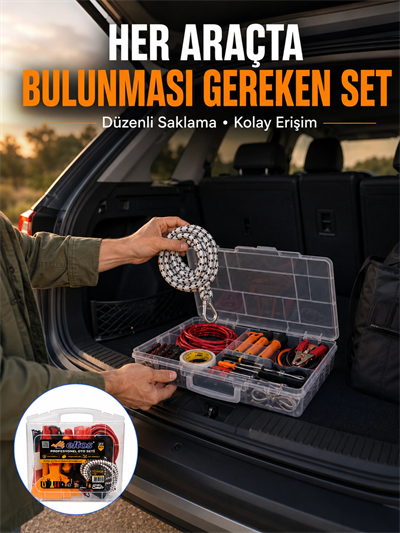 27 Parça Oto Güvenlik ve Bakım Seti Şeffaf Taşıma Kutulu Araç Ekipman Çantasız