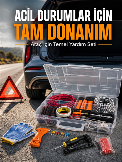 27 Parça Profesyonel Oto Acil Durum ve Araç Yardım Ekipman Seti Taşıma Kutulu