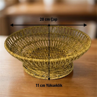 28 Cm Plastik Rattan Servis Çanağı – Doğal Hasır Görünümlü Dekoratif Meyve, Ekmek Ve Sunum Kasesi Bx40