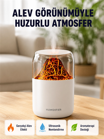 280ml Alev Işıklı Ultrasonik Hava Nemlendirici Sessiz ve USB Şarjlı