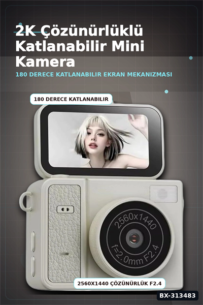 2K 1.47 İps Ekranlı 180 Derece Katlanabilir Mini Vlog Kamerası - Anahtarlık Boy BX-313483