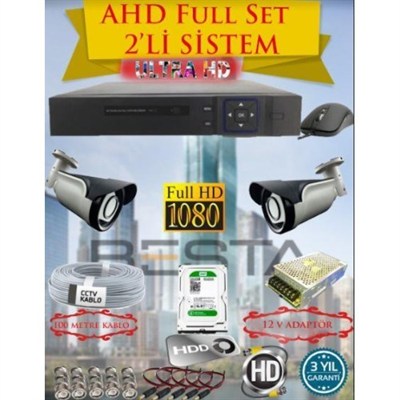 2Mp Ahd 1080P Gece Görüşlü 2 Kameralı Güvenlik Sistemi ( 500GB HDD )