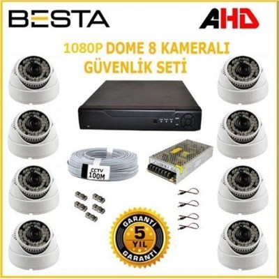 2Mp Ahd 1080P Gece Görüşlü 8 Kameralı Dome Güvenlik Sistemi ( 1TB HDD )