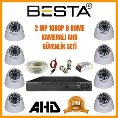 2Mp Ahd 1080P Gece Görüşlü 8 Kameralı Dome Güvenlik Sistemi