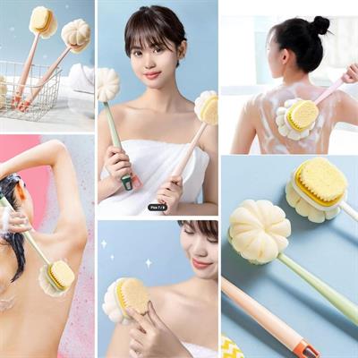 2'si 1 Arada Çift Taraflı Uzun Saplı Fırçalı Banyo Vücut Sırt Fırçası Banyo Lifi (3936)
