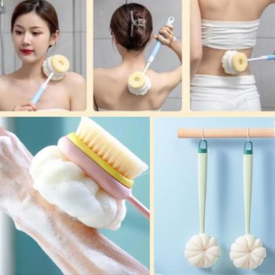 2'si 1 Arada Çift Taraflı Uzun Saplı Fırçalı Banyo Vücut Sırt Fırçası Banyo Lifi (3936)