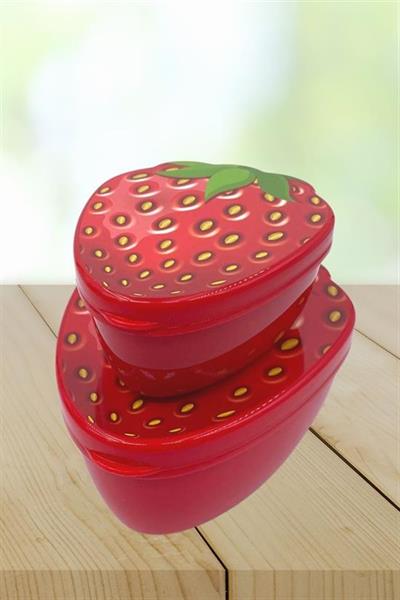 2'li İç İçe Geçebilen Çilek Model Saklama ve Beslenme Kabı Seti (550 ml + 250 ml) (3936)