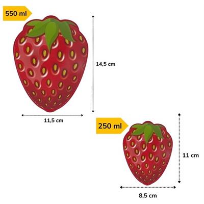2'li İç İçe Geçebilen Çilek Model Saklama ve Beslenme Kabı Seti (550 ml + 250 ml) (3936)
