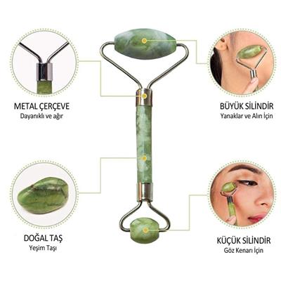 2'li Set Çift Taraflı Cilt Temizleme Fırçası ve Yeşim Taşı Çift Taraflı Cilt Masaj Aleti (3936)