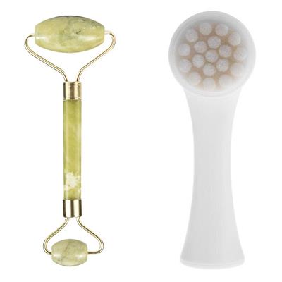 2'li Set Çift Taraflı Cilt Temizleme Fırçası ve Yeşim Taşı Çift Taraflı Cilt Masaj Aleti (3936)