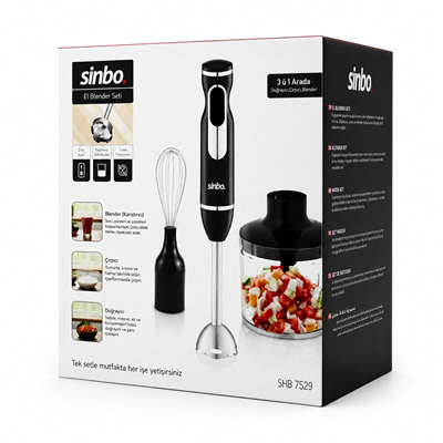 2hız Ayar - Paslanmaz Çelik Bıçak El Multi Blender Seti 700ml Hazneli Shb-7529 Bx40