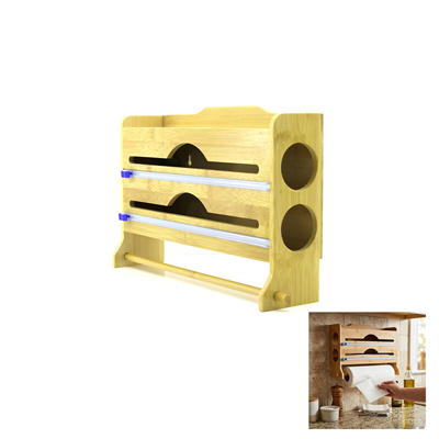 2ın1 = 2 Streçlik - 1 Kağıt Havluluk Ahşap Bambu Streçlik - Folyoluk - Havluluk Kesici Bıçak Kanallı Bx40