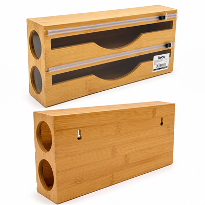 2ın1 Ahşap Bambu Streçlik - Folyoluk - Havluluk Kesici Bıçak Kanallı Bx40
