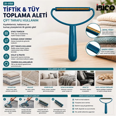 2in1 Başlı Plastik Saplı Metal Tiftik Tüy Toplama Pls.kaşıyıcı Aparat Pet Shop Bx40