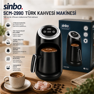 2in1 Elektrikli Türk Kahve Makinesi 4 Fincan Sesli Uyarı - Taşma Önleyici Sistem Scm-2990 Bx40