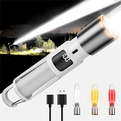2in1 Kamp - Çok Amaçlı El Feneri Usb Şarjlı Zoom 6 Fonksiyon Işık=doğal - Renkli Askı Mandalı Şarj Göstergesi 005 Bx40
