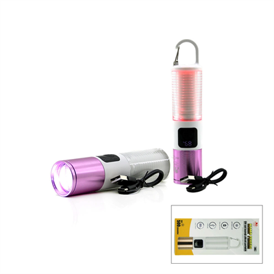 2in1 Kamp - Çok Amaçlı El Feneri Usb Şarjlı Zoom 6 Fonksiyon Işık=doğal - Renkli Askı Mandalı Şarj Göstergesi 005 Bx40