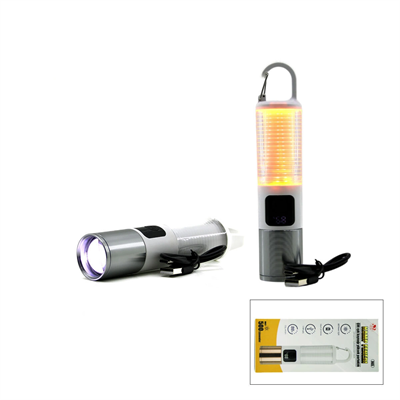 2in1 Kamp - Çok Amaçlı El Feneri Usb Şarjlı Zoom 6 Fonksiyon Işık=doğal - Renkli Askı Mandalı Şarj Göstergesi 005 Bx40
