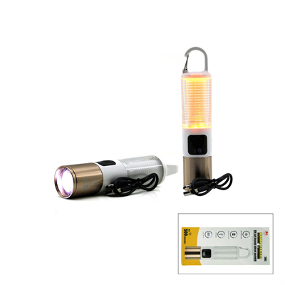 2in1 Kamp - Çok Amaçlı El Feneri Usb Şarjlı Zoom 6 Fonksiyon Işık=doğal - Renkli Askı Mandalı Şarj Göstergesi 005 Bx40