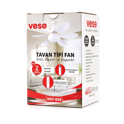 2in1=tavan Vantilatör - Avize Lamba 40w Kumandalı 6knat Vnt-005 Bx40