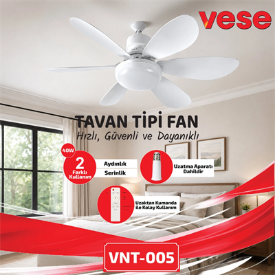 2in1=tavan Vantilatör - Avize Lamba 40w Kumandalı 6knat Vnt-005 Bx40